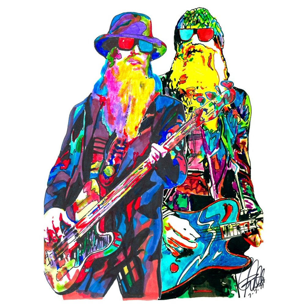 Dusty Hill Billy Gibbons ZZ Top Guitar Rock Music Poster Print Wall Art 18x24